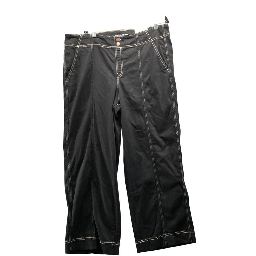 NWT Chicos Pull On Wide Leg Jean Womens 20R Black Front Seam Contrast Stitch